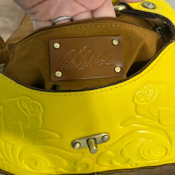 Patricia Nash Yellow *Micaela* Shoulder Bag | Rose-Tooled Leather | EUC - Picture 9 of 12